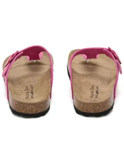 Leren teenslippers roze