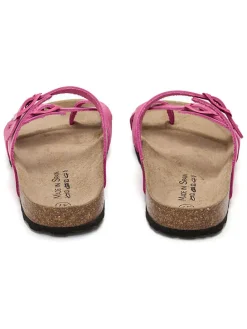Leren teenslippers roze