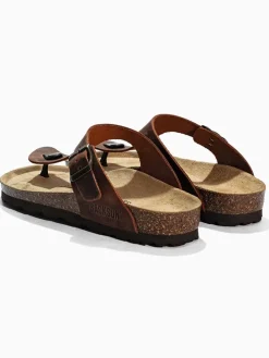 Leren teenslippers "Singapore" bruin