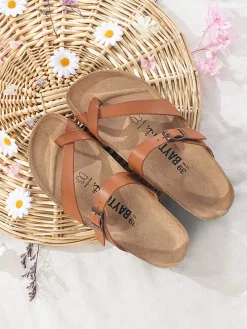 Leren teenslippers "Triade" lichtbruin