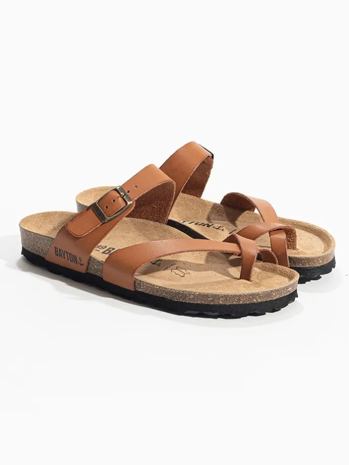 Leren teenslippers "Triade" lichtbruin