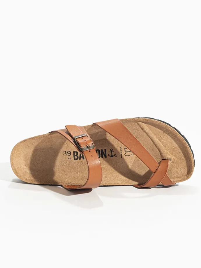 Leren teenslippers "Triade" lichtbruin