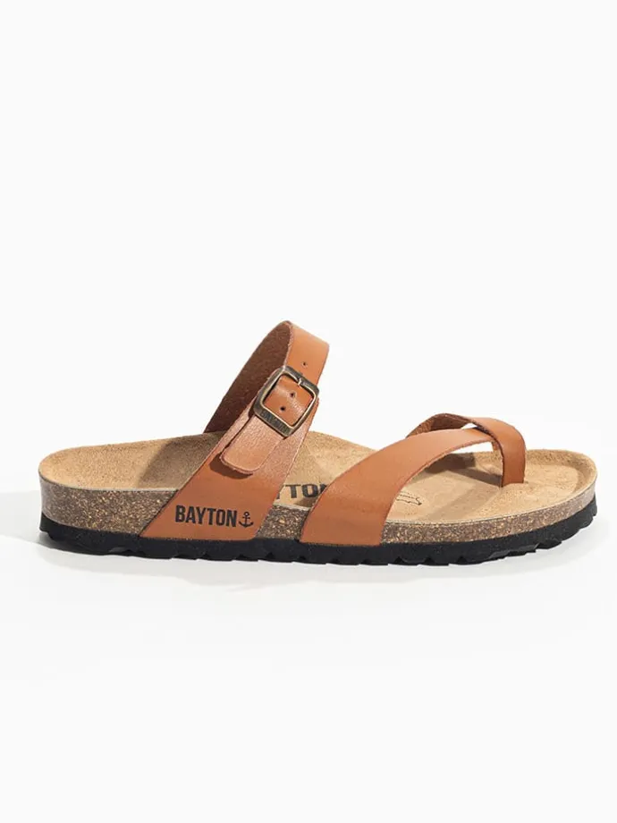 Leren teenslippers "Triade" lichtbruin