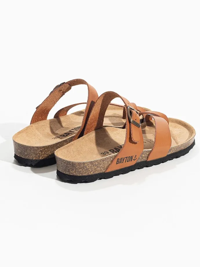 Leren teenslippers "Triade" lichtbruin
