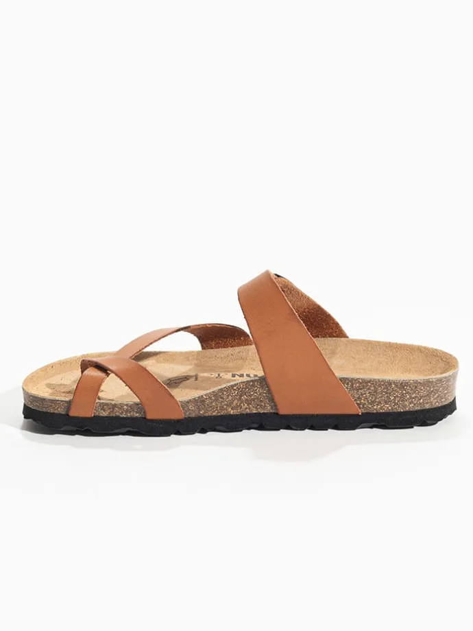Leren teenslippers "Triade" lichtbruin