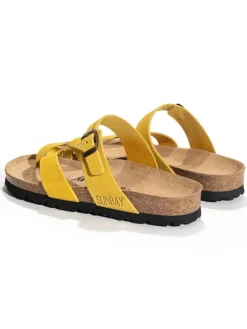 Leren teenslippers "Tulipe" geel