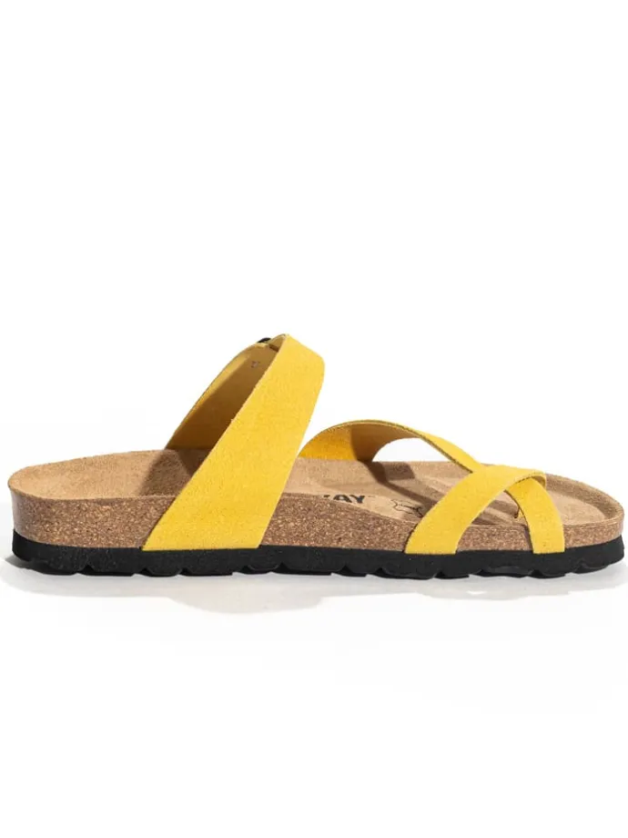 Leren teenslippers "Tulipe" geel