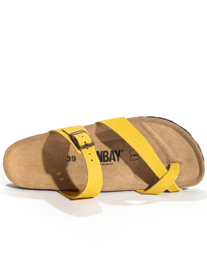 Leren teenslippers "Tulipe" geel