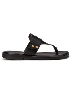 Leren teenslippers zwart