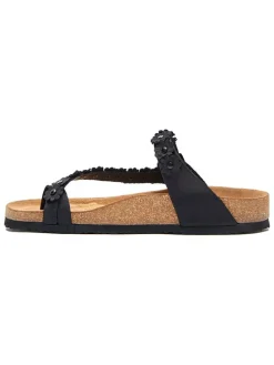 Leren teenslippers zwart