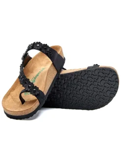 Leren teenslippers zwart