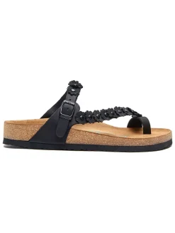 Leren teenslippers zwart