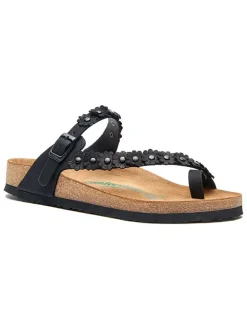 Leren teenslippers zwart