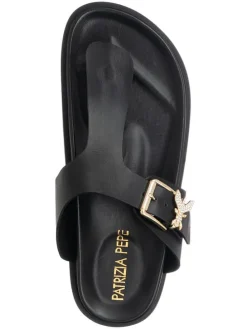 Leren teenslippers zwart