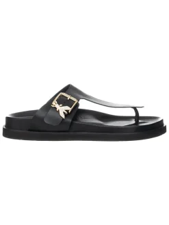 Leren teenslippers zwart