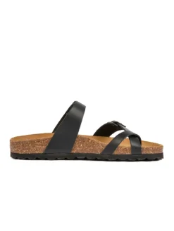 Leren teenslippers zwart