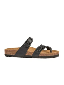 Leren teenslippers zwart