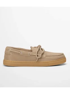 Leren veterschoenen beige