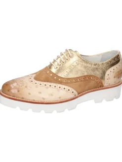 Leren veterschoenen "Molly 2" lichtbruin/goudkleurig/beige