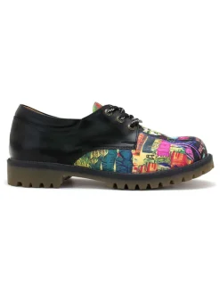 Leren veterschoenen zwart/meerkleurig