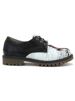 Leren veterschoenen zwart/wit/rood