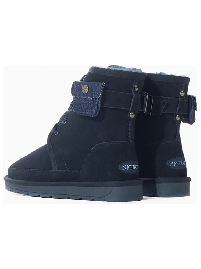 Leren winterlaarzen "Gayana" donkerblauw