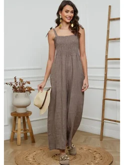 Linnen jumpsuit taupe