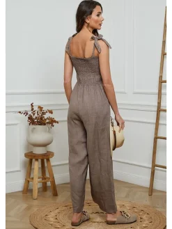 Linnen jumpsuit taupe