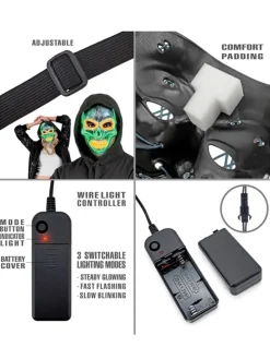 Masker "ZILVEREN DOODSHOOFDMASKER MET GEKLEURDE LEDS" meerkleurig