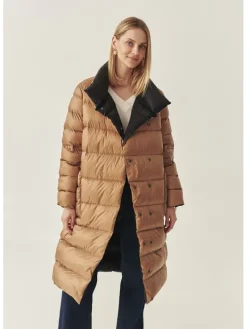 Omkeerbare wintermantel zwart/camel