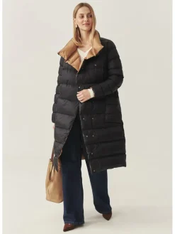 Omkeerbare wintermantel zwart/camel