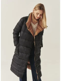 Omkeerbare wintermantel zwart/camel