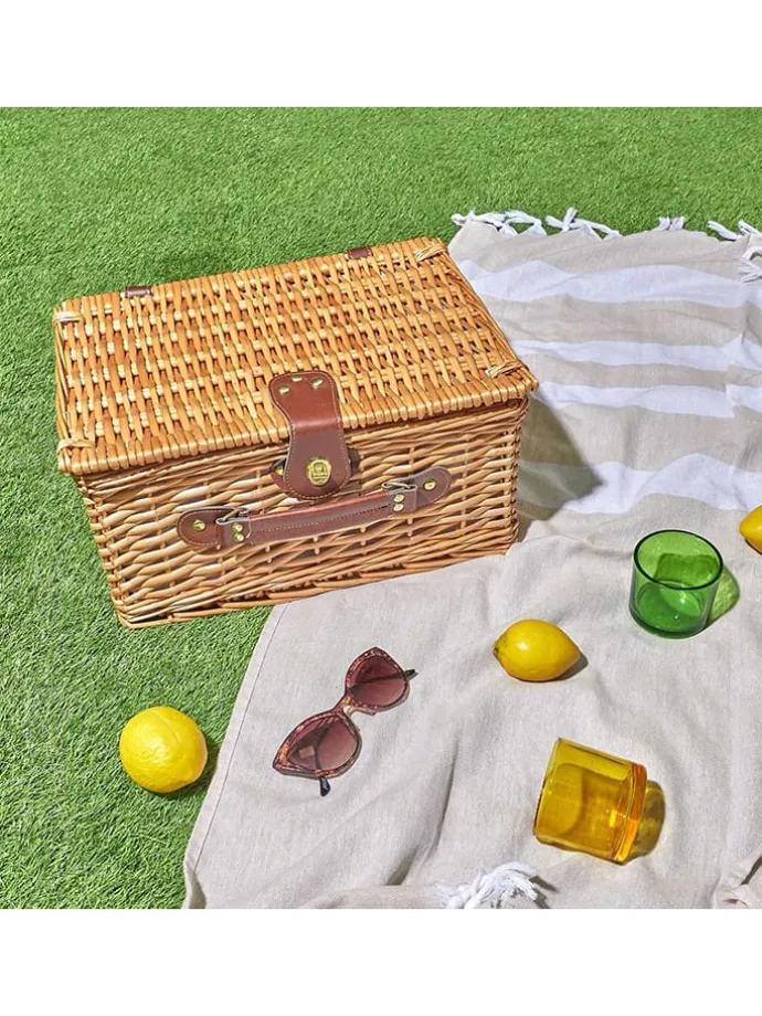 Picknickmand naturel/groen - 21 delen