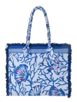 Schoudertas blauw/wit - (B)35 x (H)30 x (D)20 cm