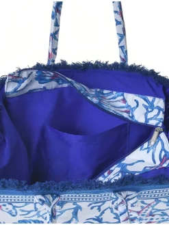 Schoudertas blauw/wit - (B)35 x (H)30 x (D)20 cm