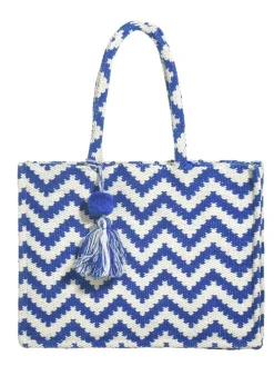 Schoudertas blauw/wit - (B)40 x (H)30 x (D)20 cm