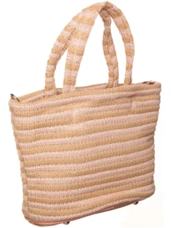 Schoudertas "NORA" naturel/lichtroze - (B)29 x (H)20 x (D)13 cm