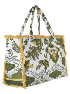Shopper wit/kaki - (B)42 x (H)30 x (D)20 cm
