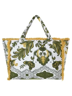 Shopper wit/kaki - (B)42 x (H)30 x (D)20 cm
