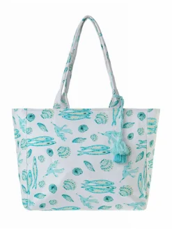 Shopper wit/turquoise - (B)42 x (H)35 x (D)20 cm