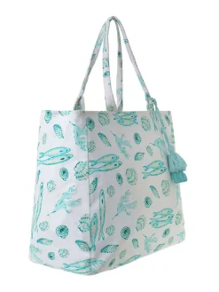 Shopper wit/turquoise - (B)42 x (H)35 x (D)20 cm