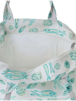 Shopper wit/turquoise - (B)42 x (H)35 x (D)20 cm