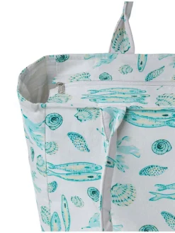 Shopper wit/turquoise - (B)42 x (H)35 x (D)20 cm