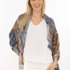 Sjaal "Florale Blätter" blauw/bruin - (L)180 x (B)90 cm