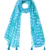 Sjaal turquoise/wit - (L)180 x (B)110 cm