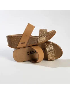 Sleehakslippers "Libreville"lichtbruin/goudkleurig