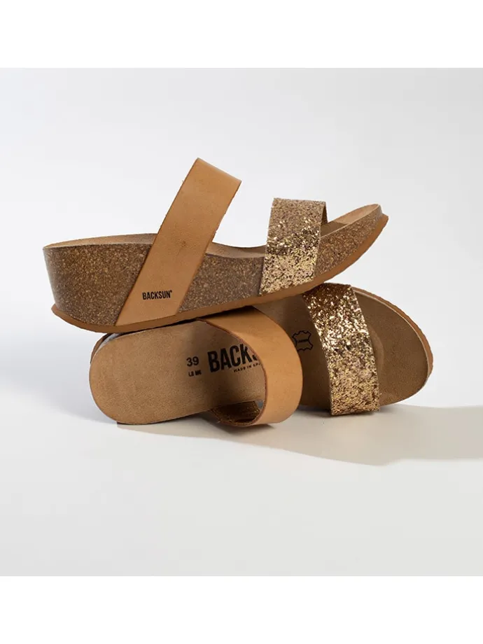 Sleehakslippers "Libreville"lichtbruin/goudkleurig