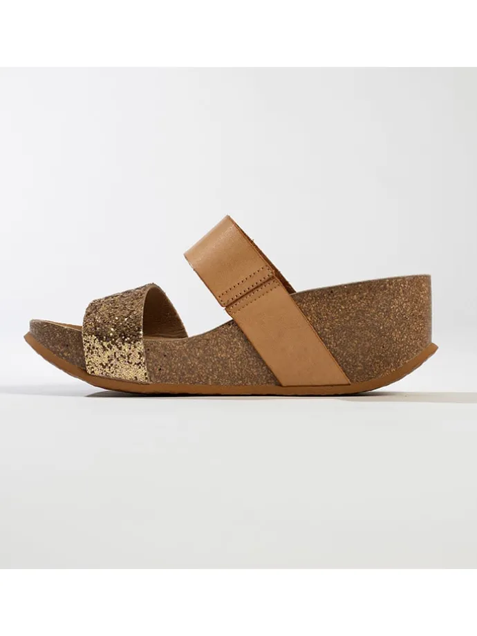 Sleehakslippers "Libreville"lichtbruin/goudkleurig