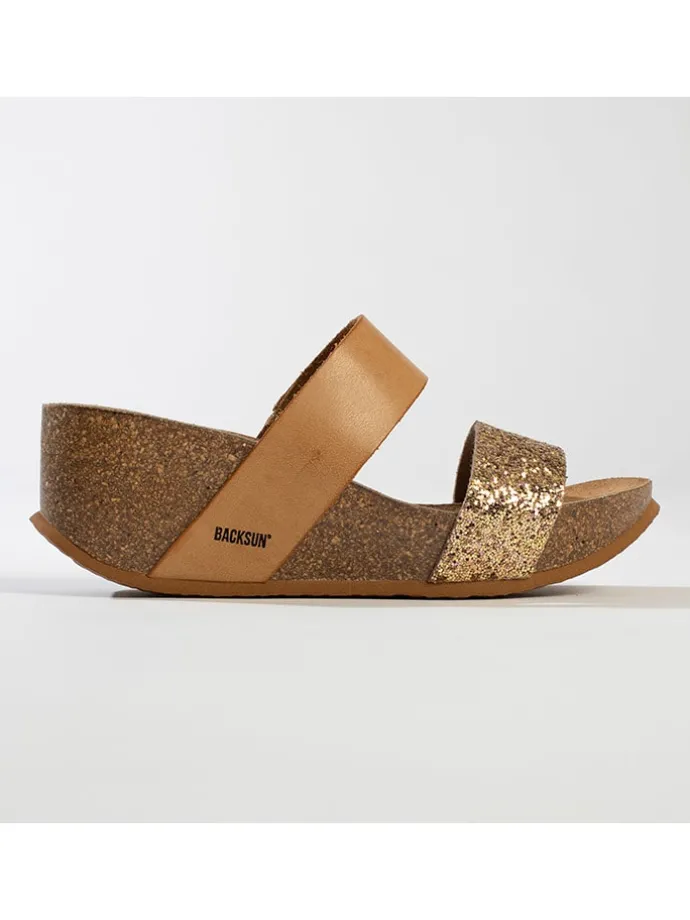 Sleehakslippers "Libreville"lichtbruin/goudkleurig