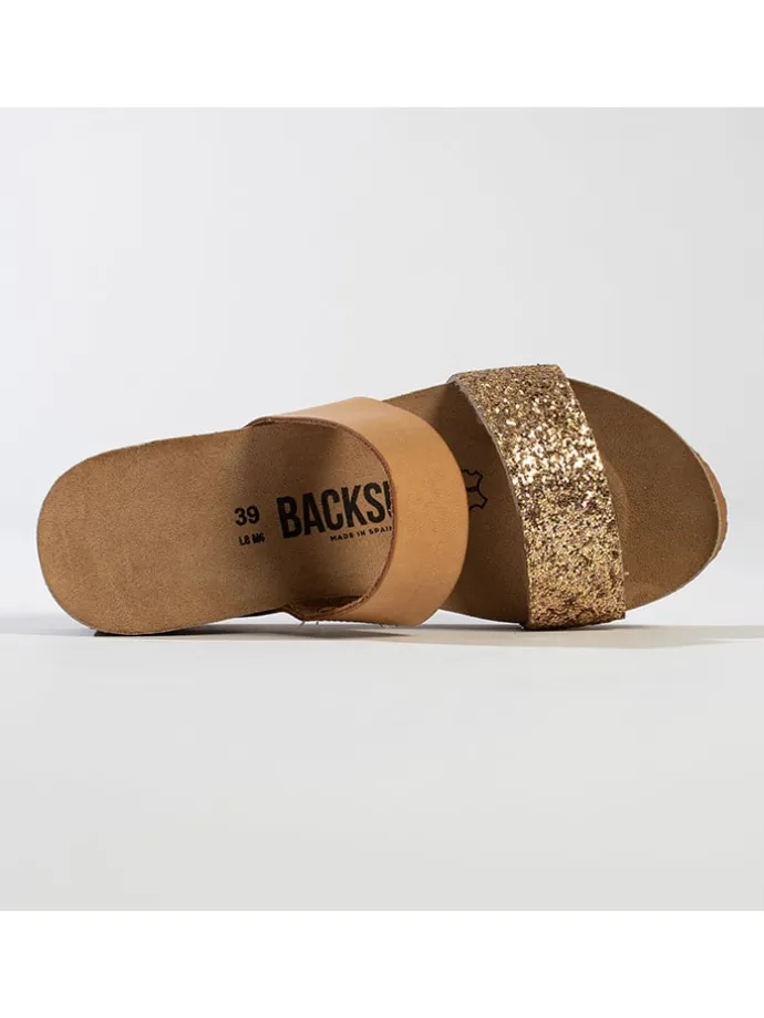 Sleehakslippers "Libreville"lichtbruin/goudkleurig